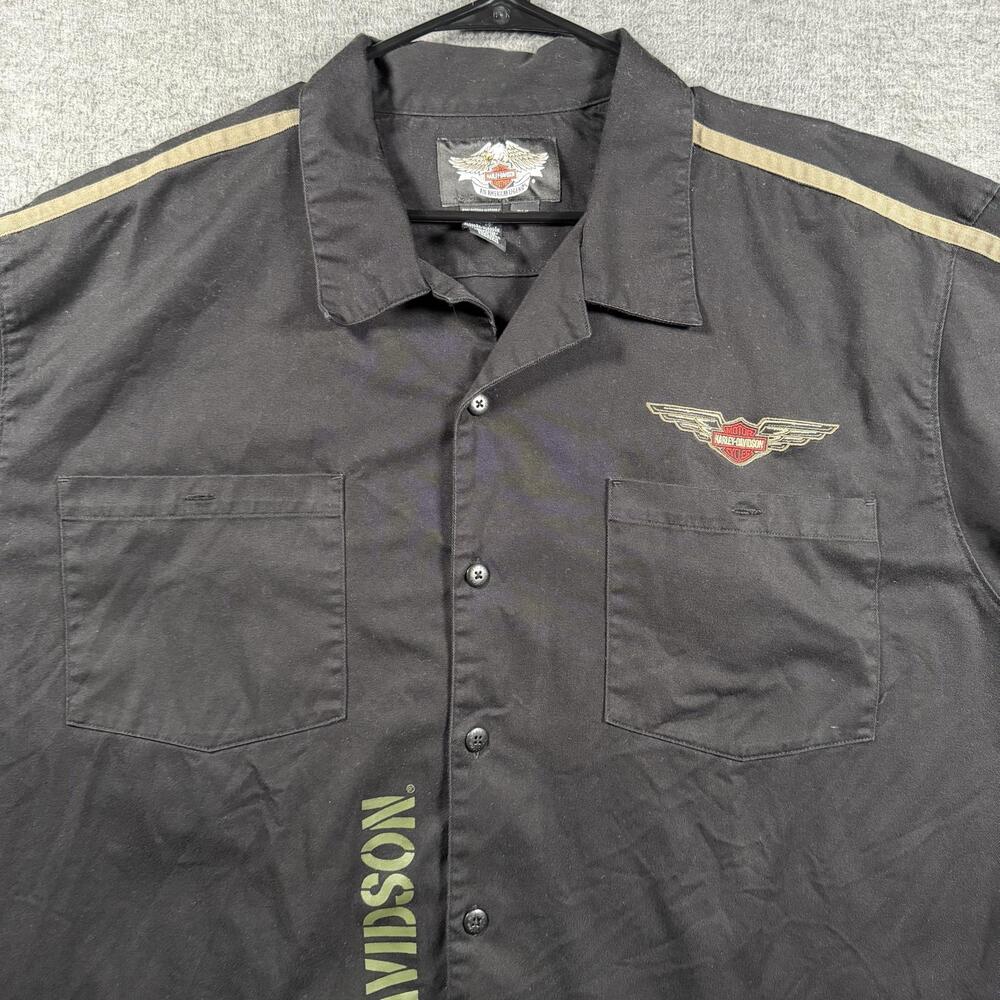 Harley-Davidson Shirt Mens 3XL Black Short Sleeve Snap Button Biker Logo Patch